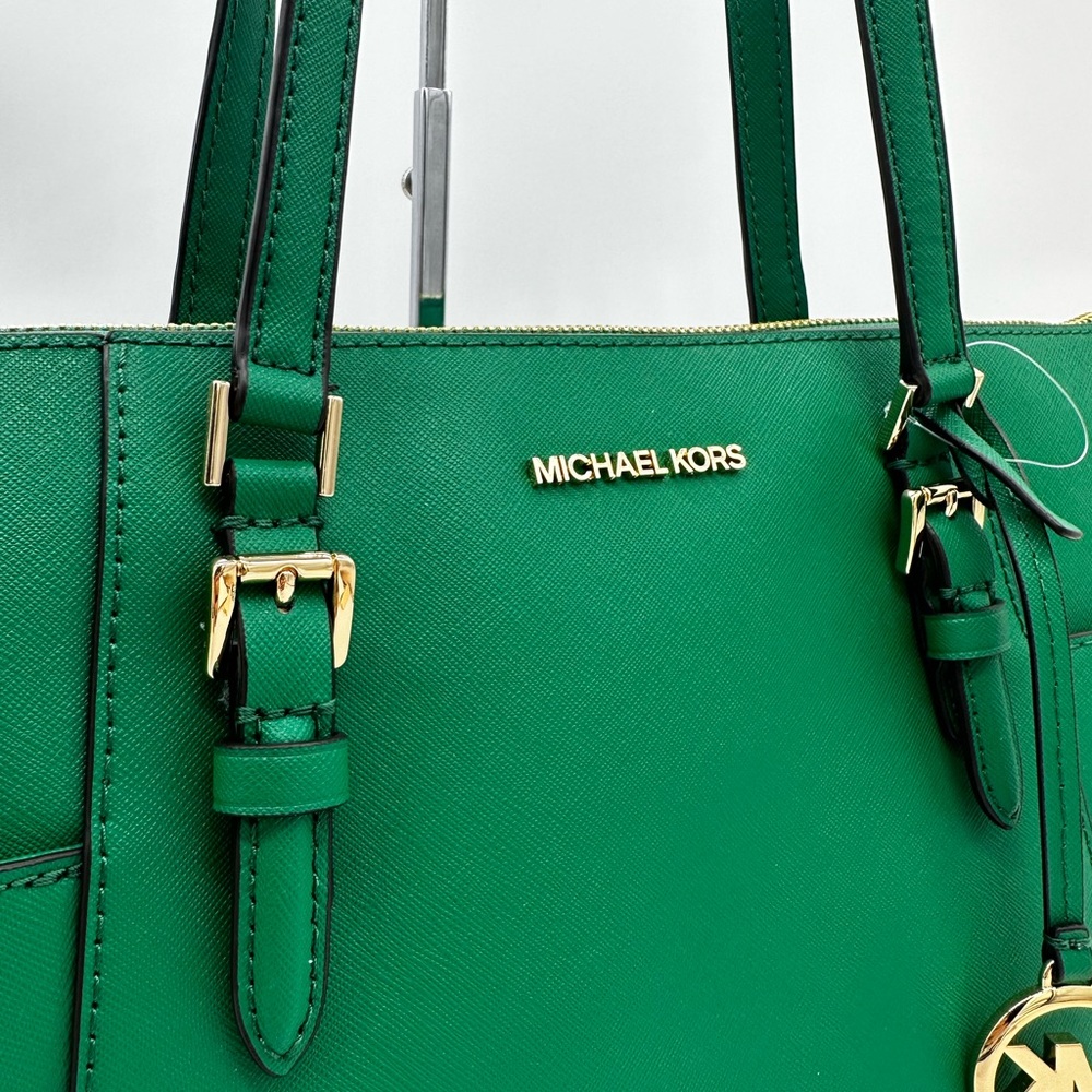 Michael Kors Large Charlotte Tote Bag Green/Gold - Picture 4 of 12
